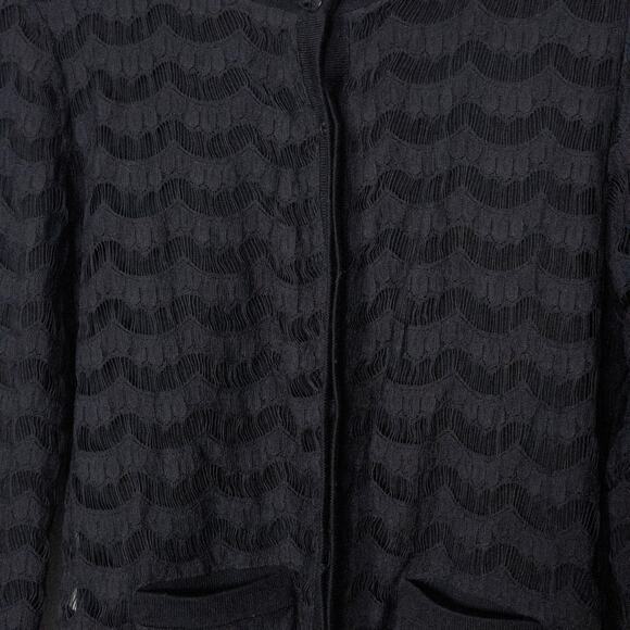 Trina Turk Women’s Cardigan Dark Academia Coquette Merino Wool Scalloped Black M - Picture 4 of 9